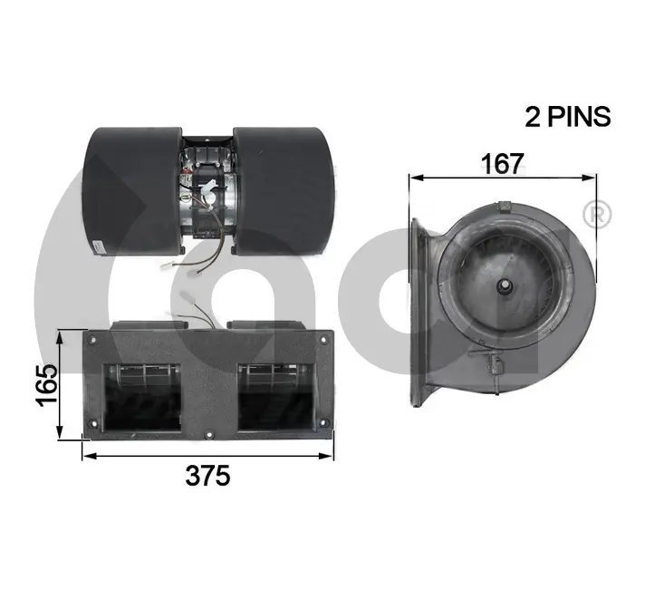 TURBINA DOBLE 12V 380X170X170 CASE-
